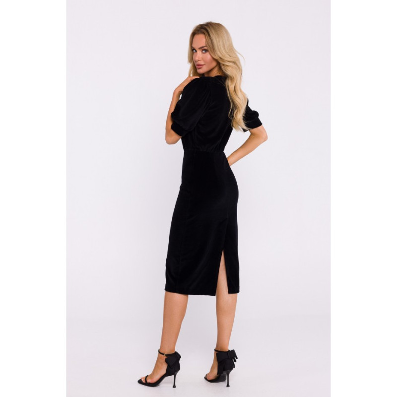 M827 Velour dress with short sleeves - black