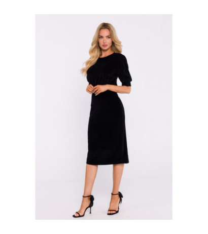 M827 Velour dress with short sleeves - black