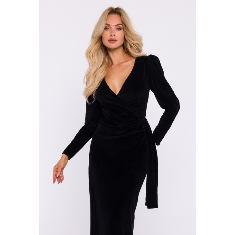 M828 Velour maxi evening dress - black