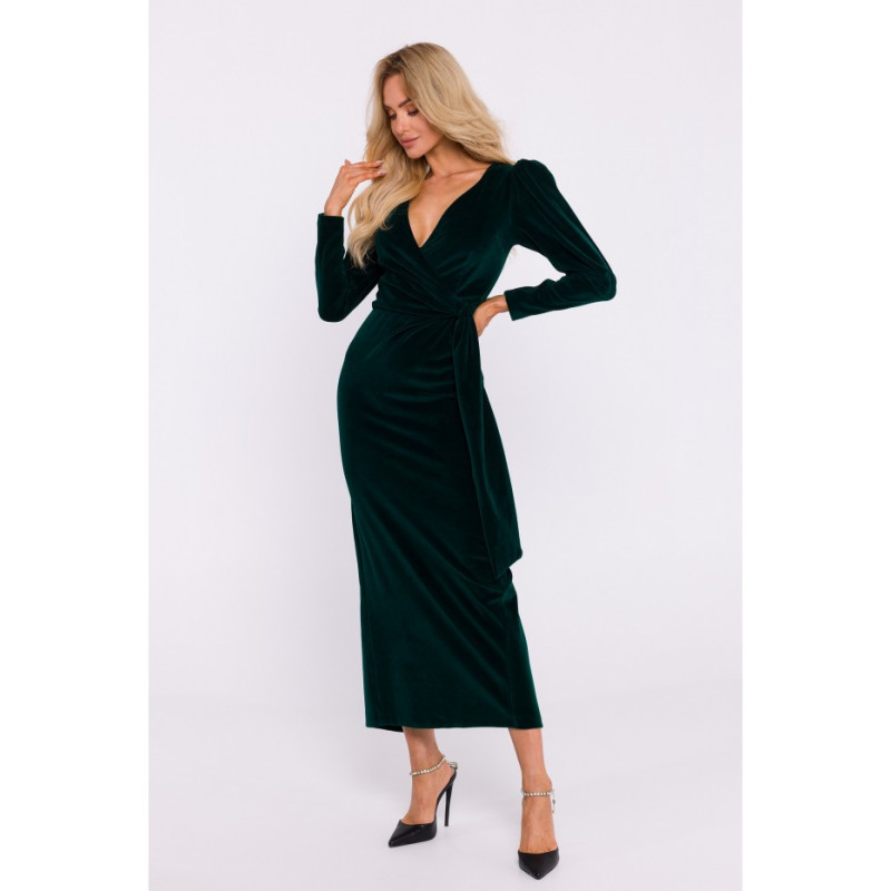 M828 Velour maxi evening dress - green