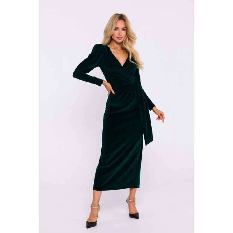 M828 Velour maxi evening dress - green