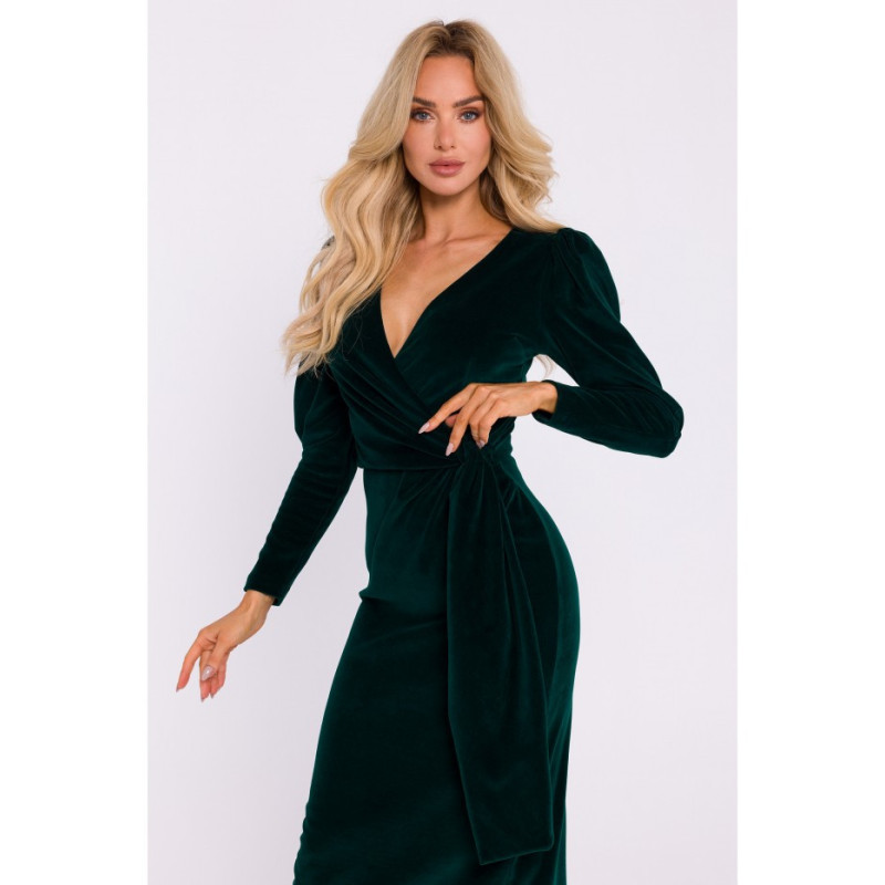 M828 Velour maxi evening dress - green