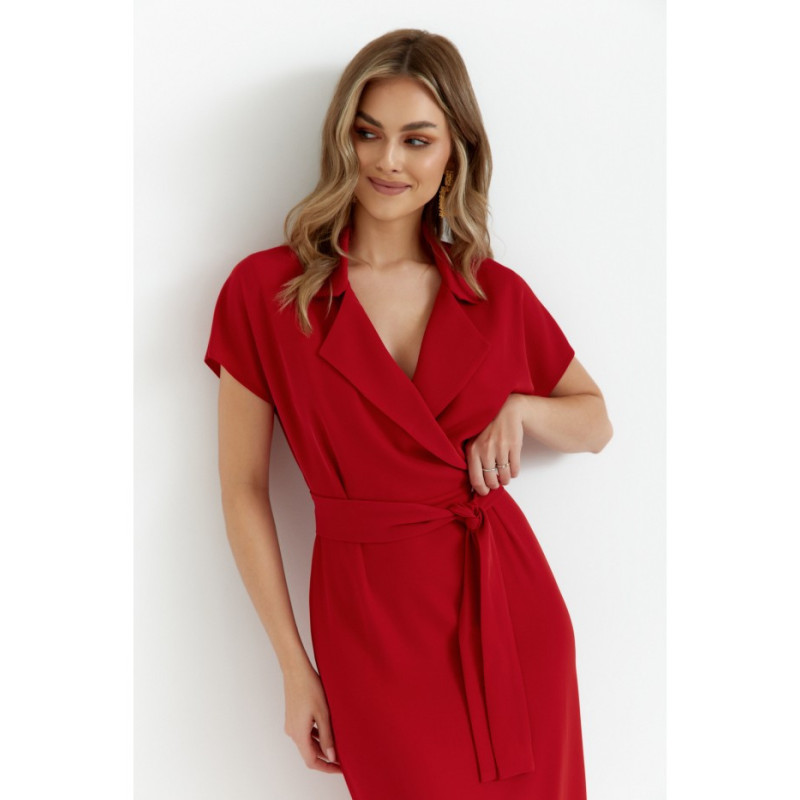 S363 Midi dress with collar - red