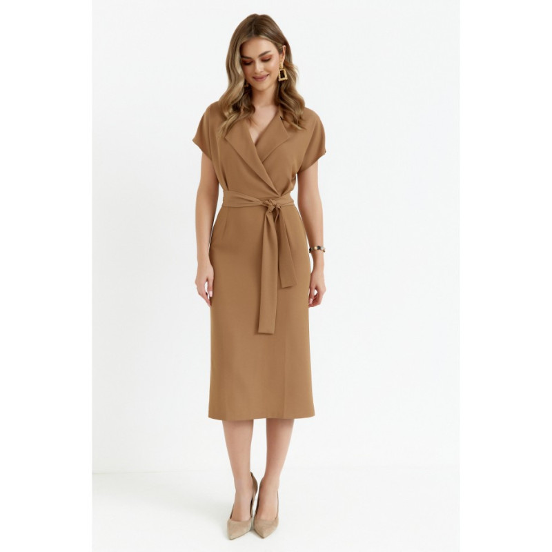 S363 Midi dress with collar - beige