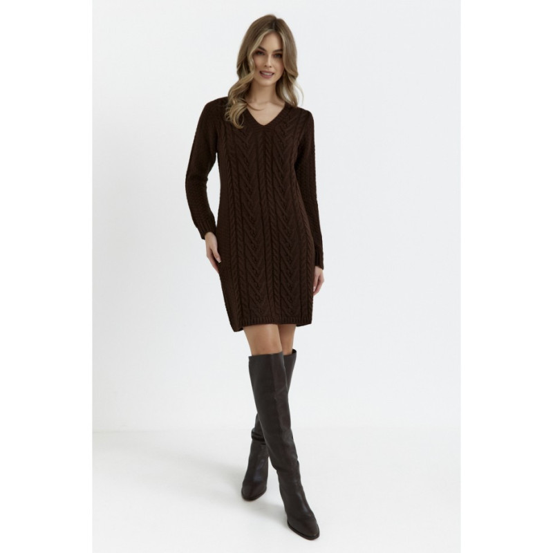 M713 Dress with plaid weave on the front - brown