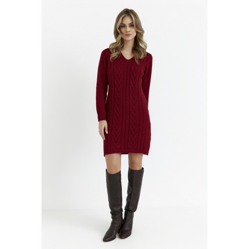 M713 Dress with plaid weave on the front - maroon