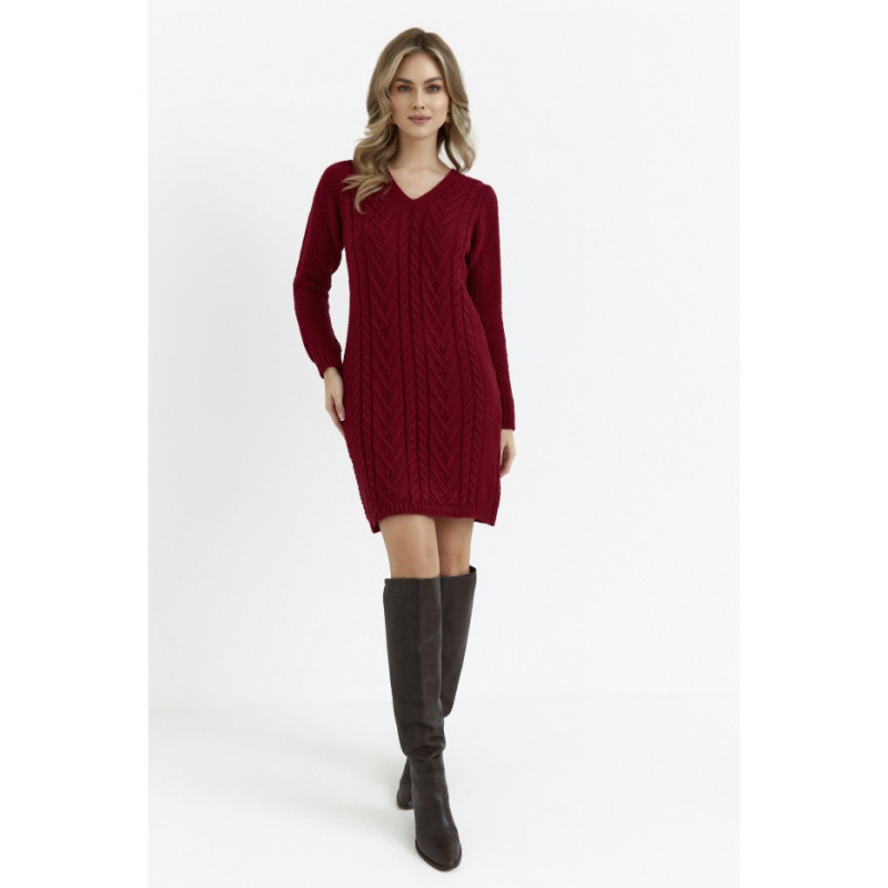 M713 Dress with plaid weave on the front - maroon