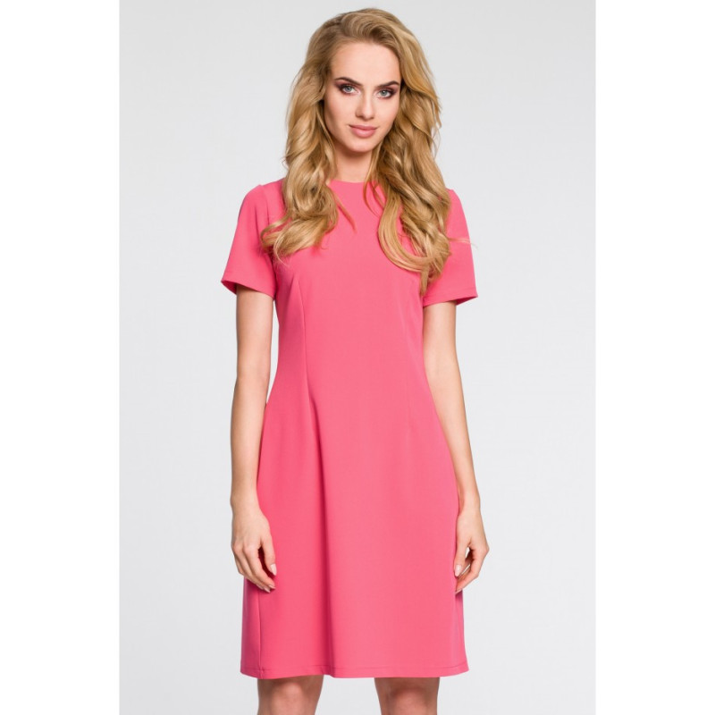 M309 Trapeze dress with contrasting pleats on the back - pink