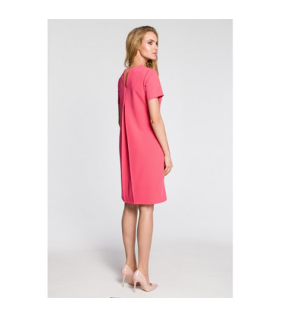 M309 Trapeze dress with contrasting pleats on the back - pink