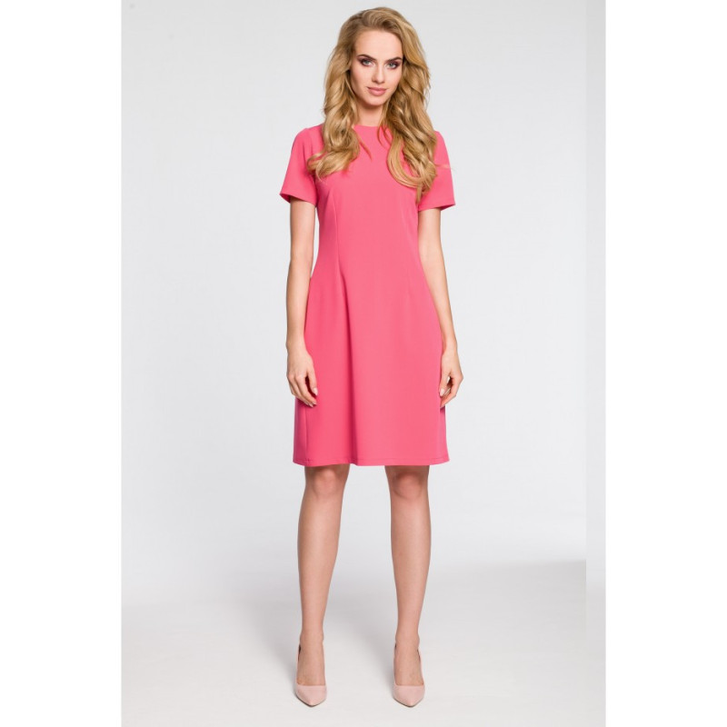 M309 Trapeze dress with contrasting pleats on the back - pink