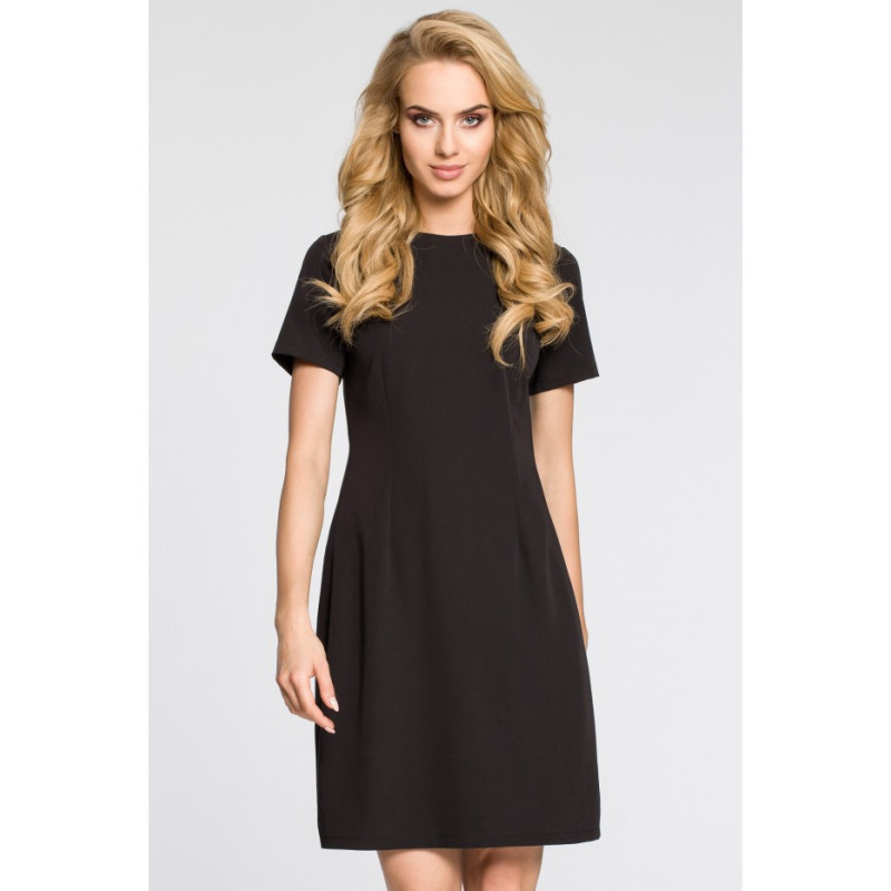 M309 Trapeze dress with contrasting pleats on the back - black