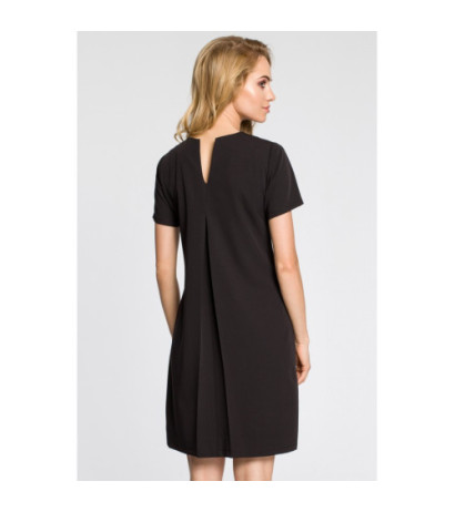 M309 Trapeze dress with contrasting pleats on the back - black