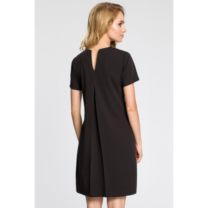 M309 Trapeze dress with contrasting pleats on the back - black