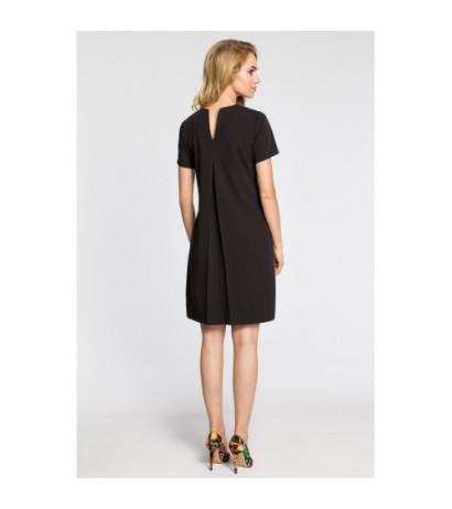 M309 Trapeze dress with contrasting pleats on the back - black