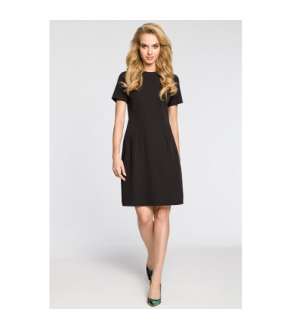 M309 Trapeze dress with contrasting pleats on the back - black