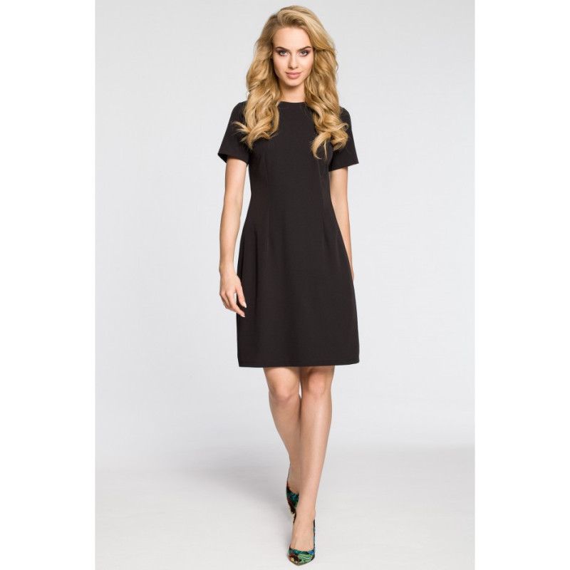 M309 Trapeze dress with contrasting pleats on the back - black