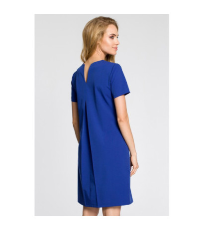 M309 Trapeze dress with contrasting pleats on the back - cornflower blue