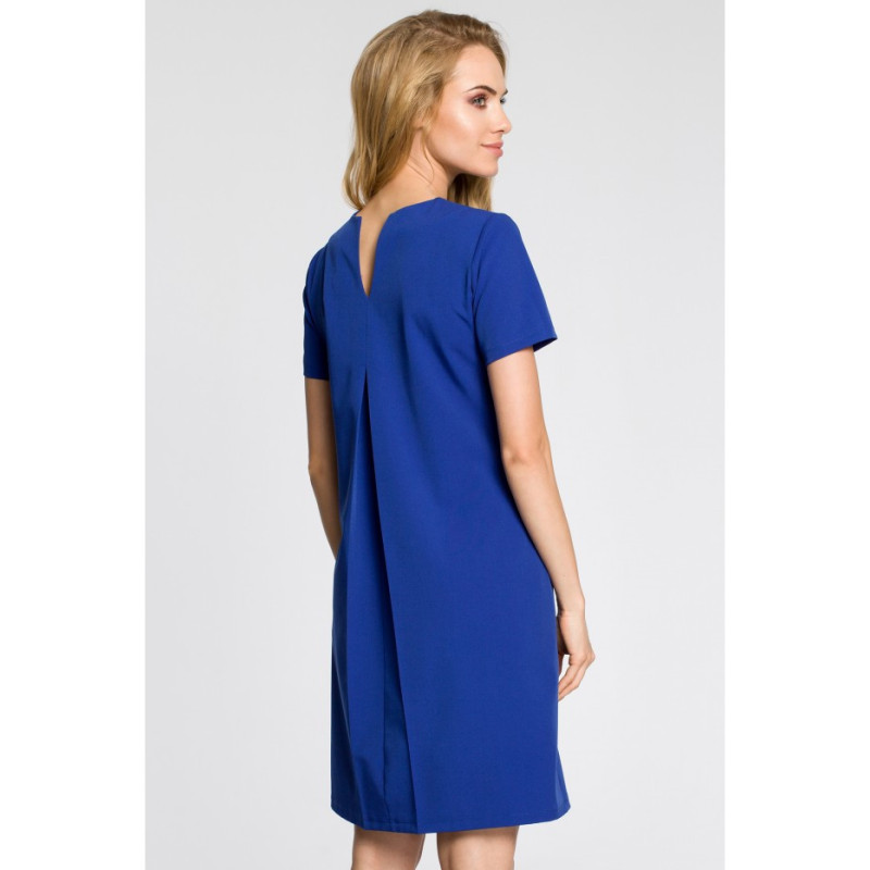 M309 Trapeze dress with contrasting pleats on the back - cornflower blue