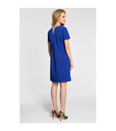 M309 Trapeze dress with contrasting pleats on the back - cornflower blue