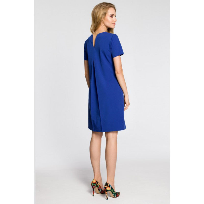 M309 Trapeze dress with contrasting pleats on the back - cornflower blue