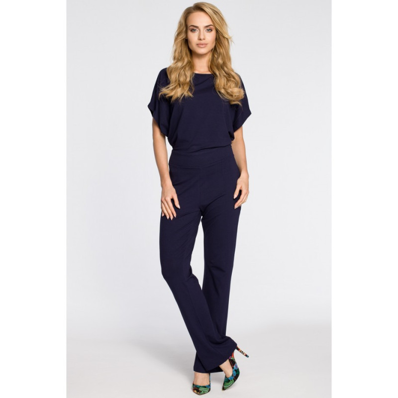 M319 Elegant jumpsuit with bat sleeves - navy blue