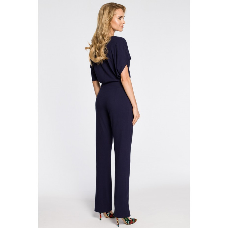 M319 Elegant jumpsuit with bat sleeves - navy blue