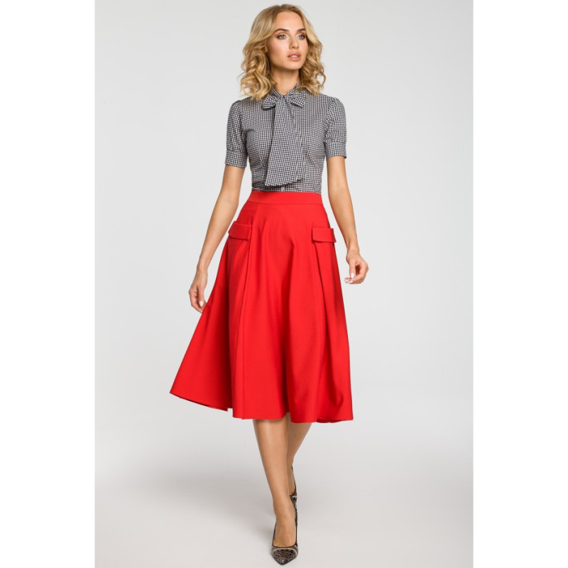 M321 Flared midi skirt with pockets - red