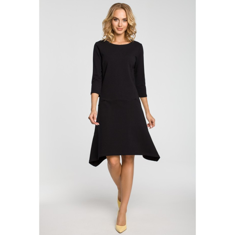 M328 Asymmetrical dress with lowered waist - black