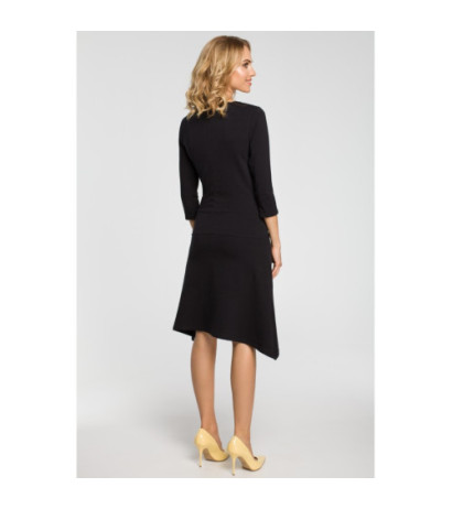 M328 Asymmetrical dress with lowered waist - black