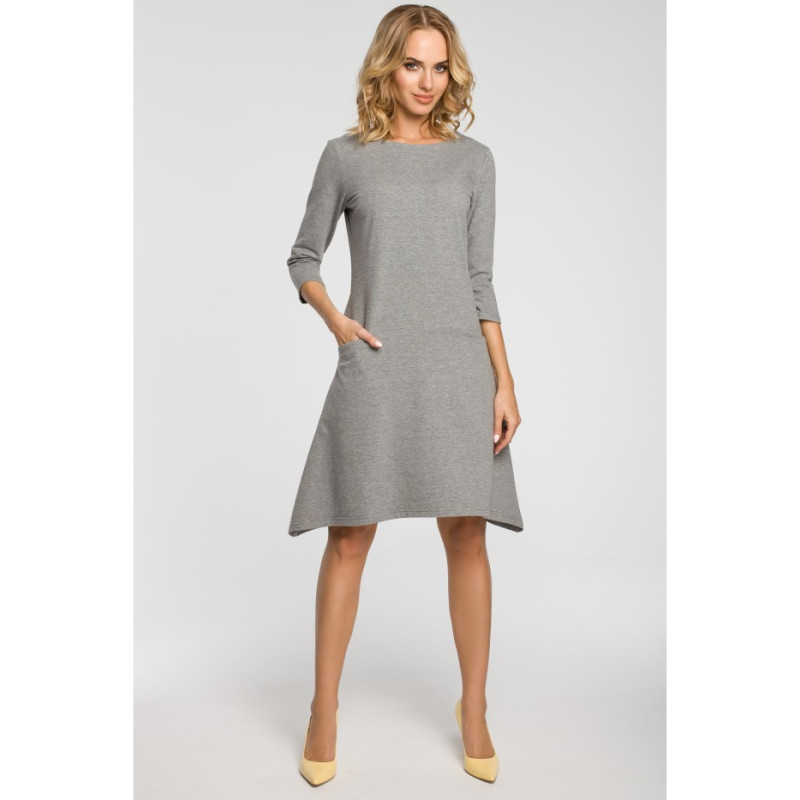 M328 Asymmetrical dress with lowered waist - gray