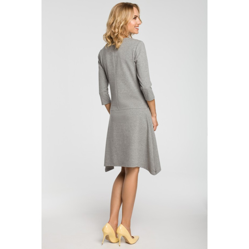 M328 Asymmetrical dress with lowered waist - gray