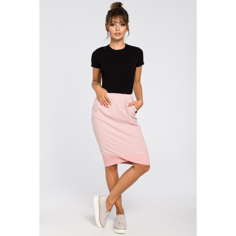 B049 Midi pencil skirt with overlap at the bottom - powder blue