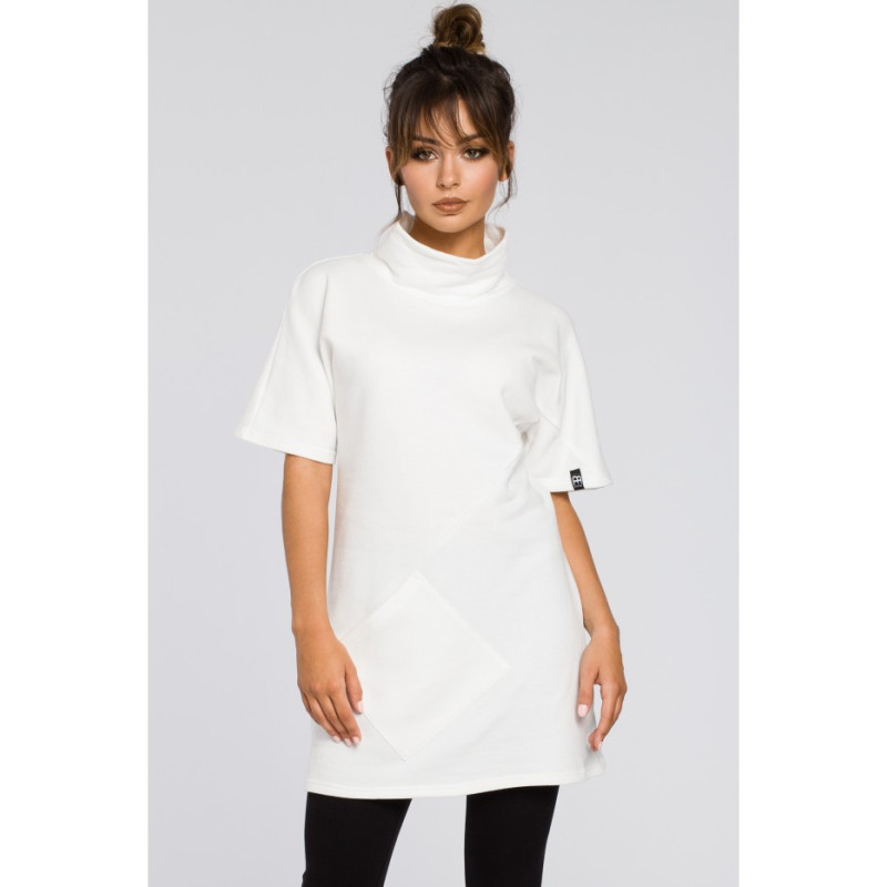 B051 Simple women's tunic with half turtleneck - ecru