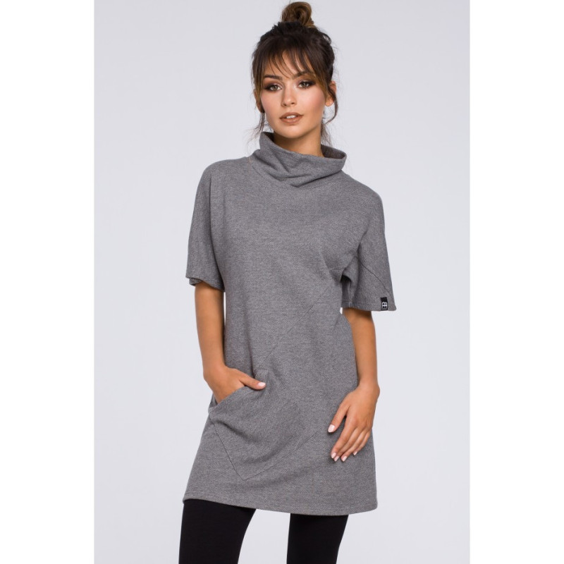 B051 Simple women's tunic with half turtleneck - gray