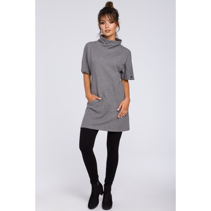 B051 Simple women's tunic with half turtleneck - gray