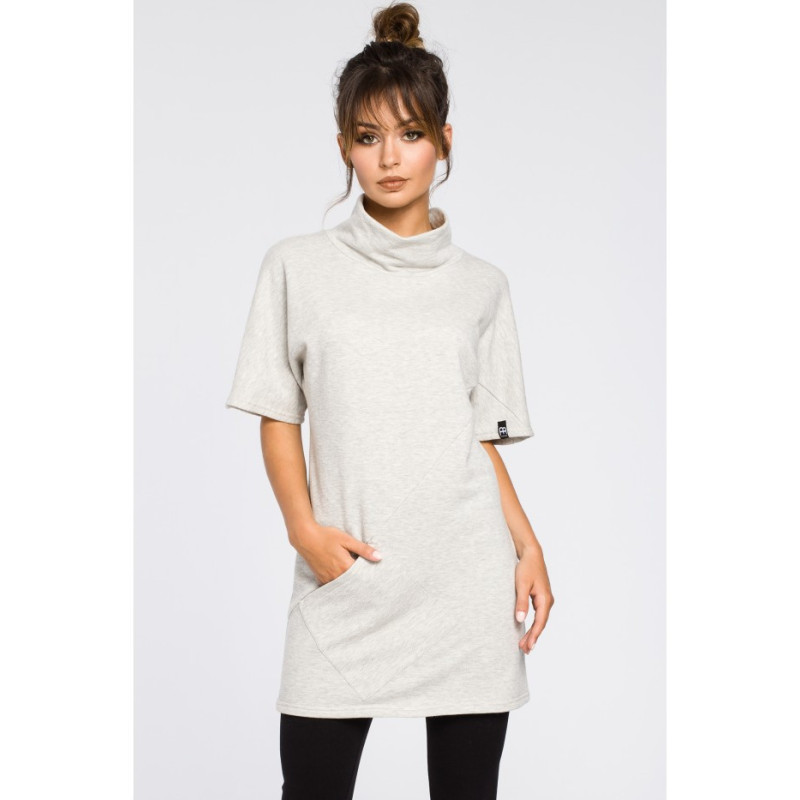 B051 Simple women's tunic with half turtleneck - ashen