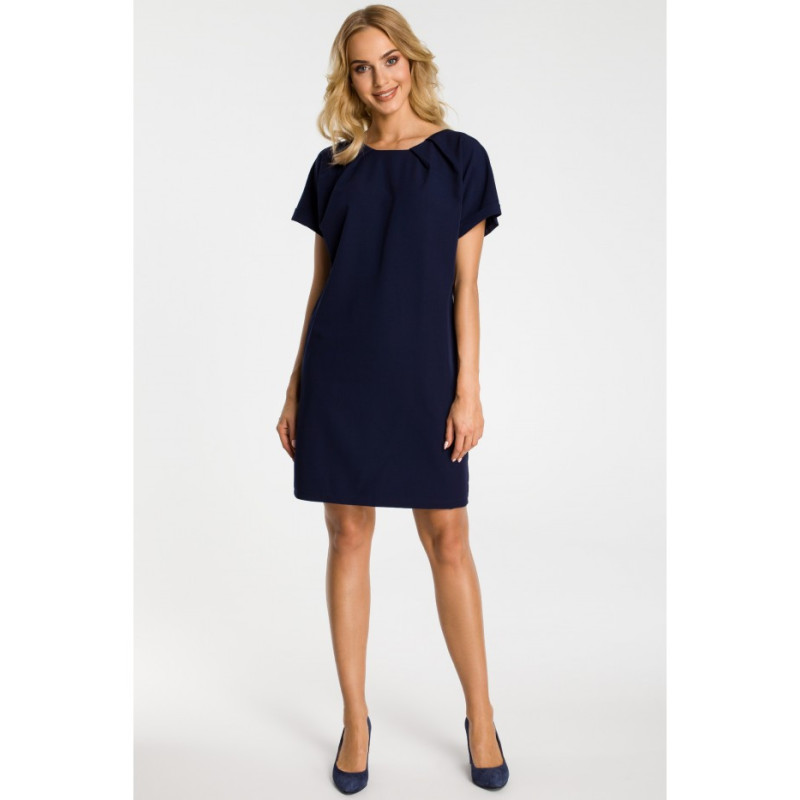 M337 Loose dress with contrasting pleats at the neck - navy blue