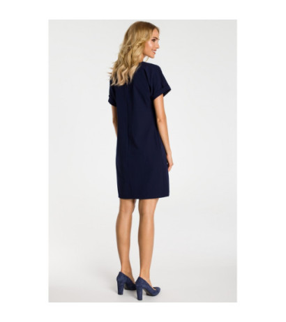 M337 Loose dress with contrasting pleats at the neck - navy blue