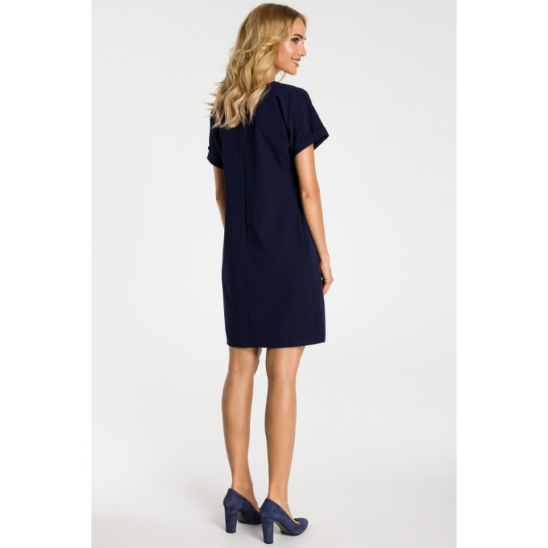 M337 Loose dress with contrasting pleats at the neck - navy blue