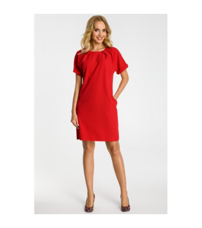 M337 Loose dress with contrasting ruffles at the neck - red