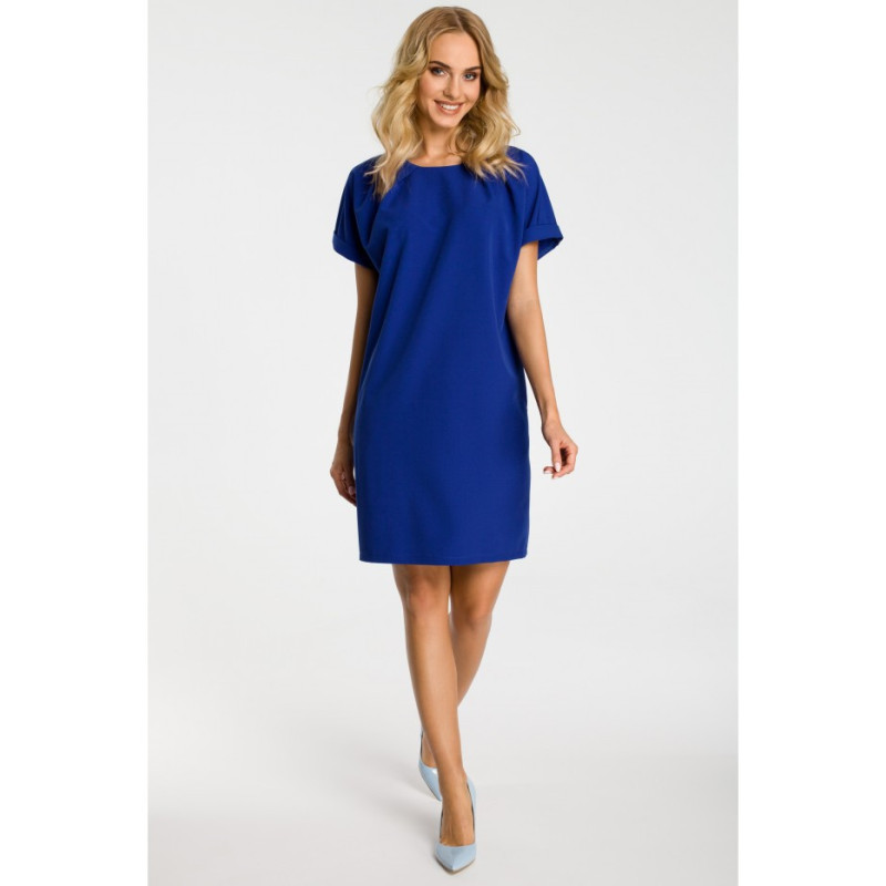 M337 Loose dress with contrasting ruffles at the neck - cornflower blue