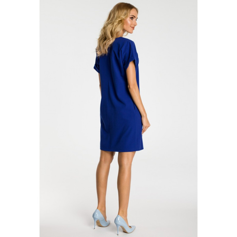 M337 Loose dress with contrasting ruffles at the neck - cornflower blue