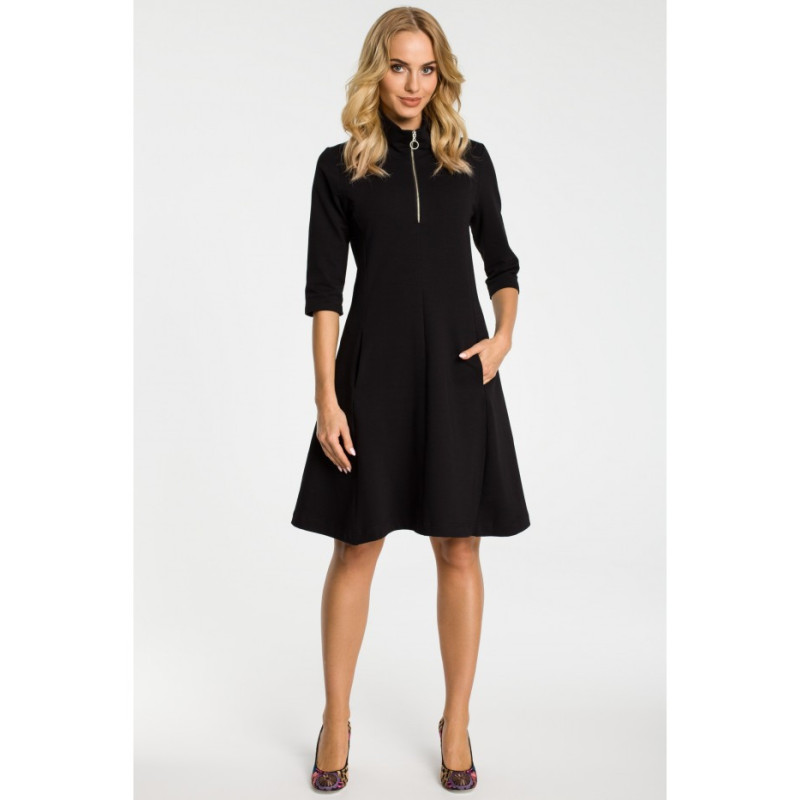 M349 Dress with collar and zipper - black