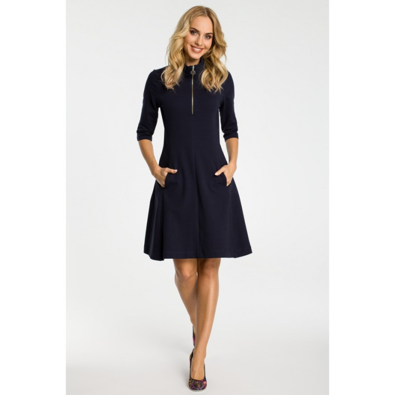 M349 Dress with collar and zipper - navy blue