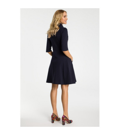 M349 Dress with collar and zipper - navy blue