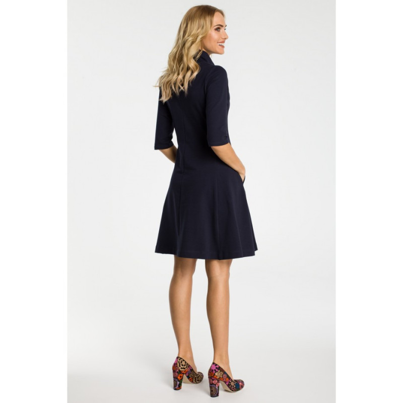 M349 Dress with collar and zipper - navy blue