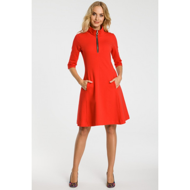 M349 Dress with collar and zipper - red