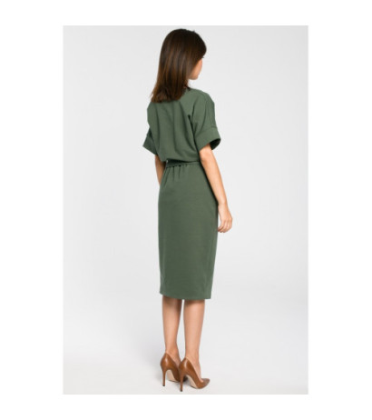 B062 Knitted dress with slit - military-green