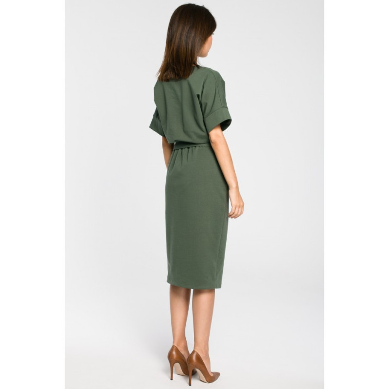 B062 Knitted dress with slit - military-green