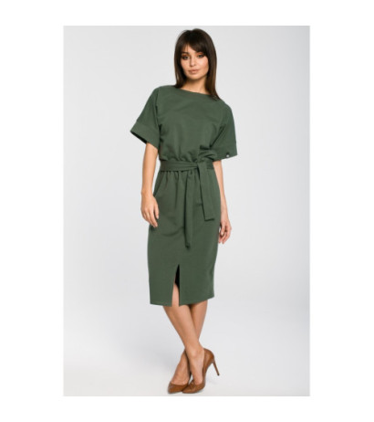 B062 Knitted dress with slit - military-green